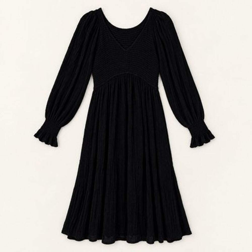 Baltic Born Lainey Smocked Midi Dress Large Black Dotted Tiered Feminine